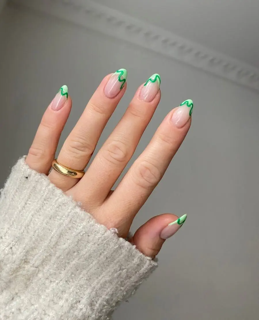 Chic green french tip with playful designs