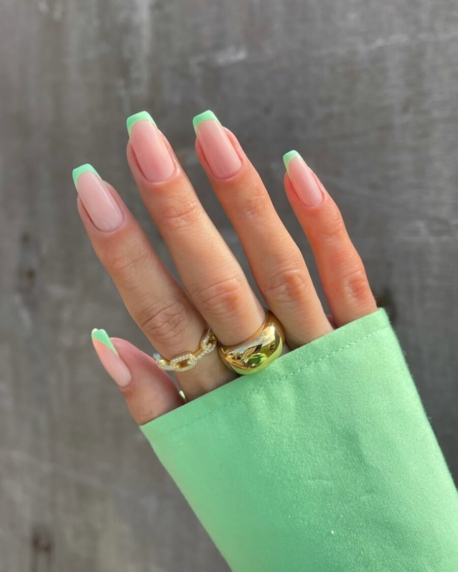 Trendy mint green french tips for spring vibes