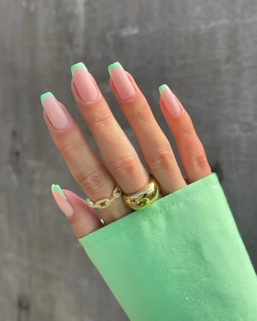 Trendy mint green french tips for spring vibes