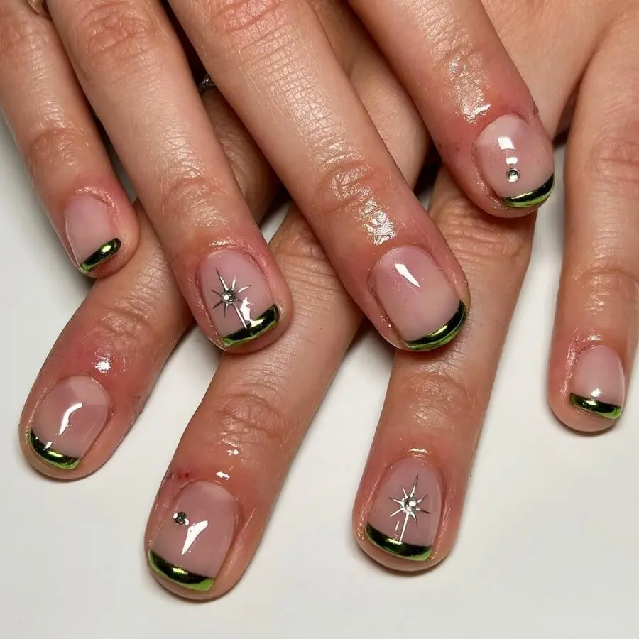 Elegant green french tips with star accents