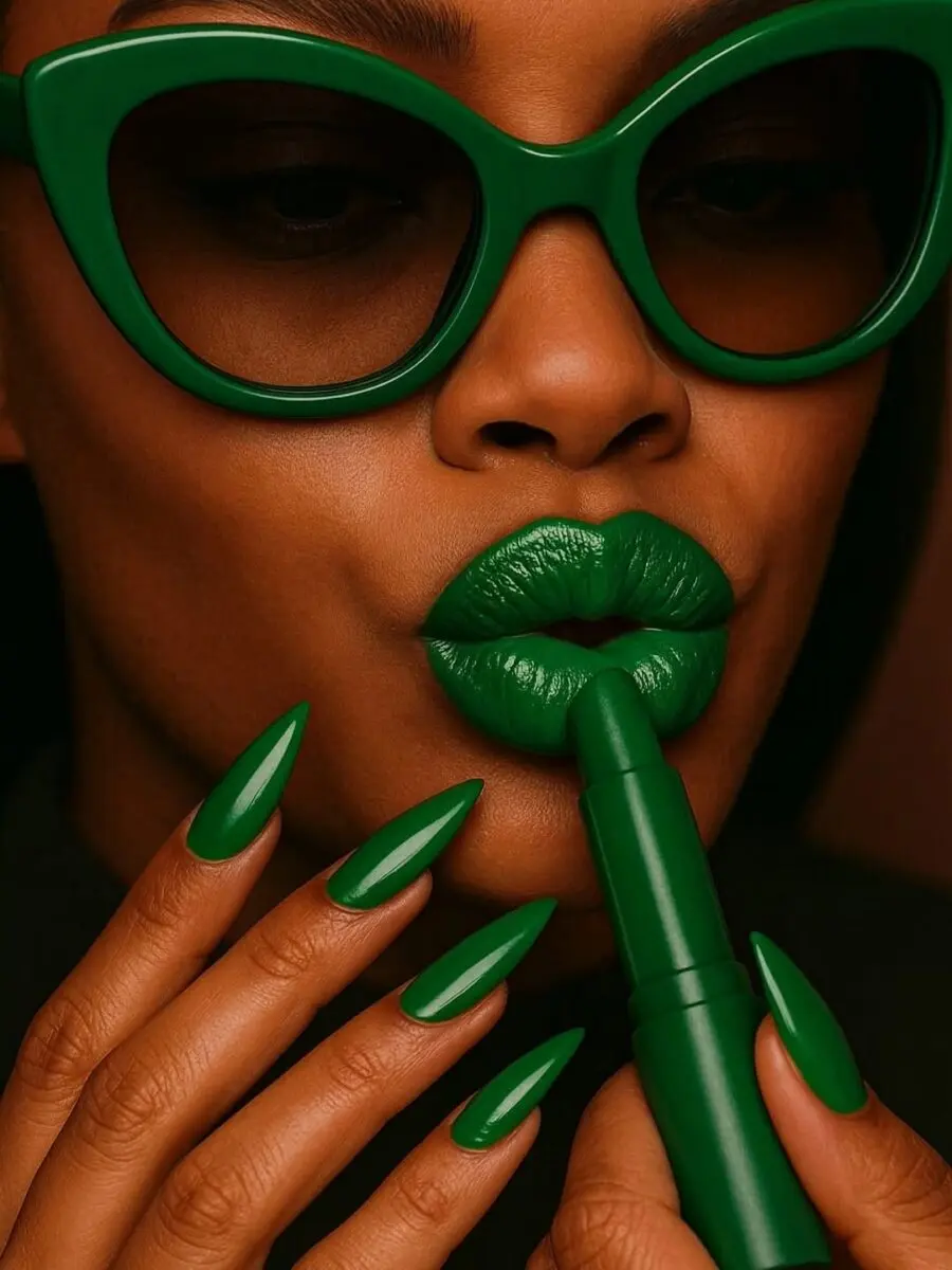 Bold green lipstick for dark skin beauties