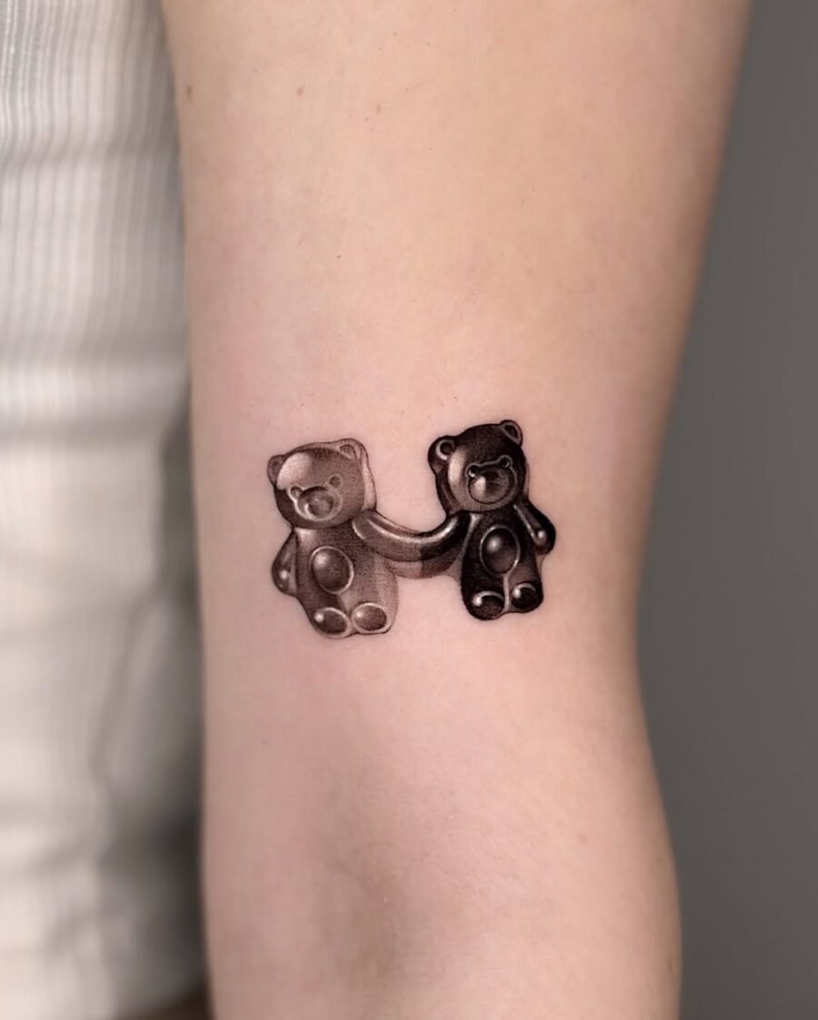 Adorable gummy bear friendship tattoos for lovers