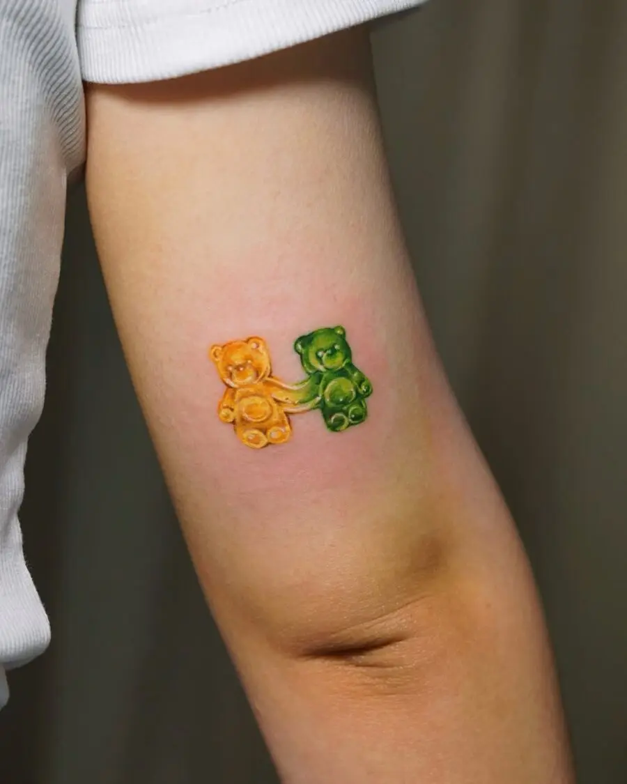 Charming gummy bears in vibrant colors unite.