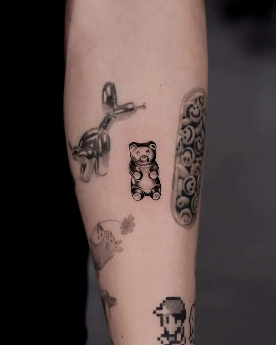 Charming gummy bear tattoo with a playful touch