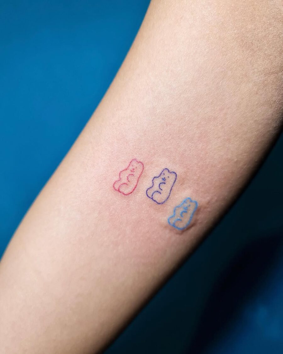 Cute gummy bear tattoo in playful colors