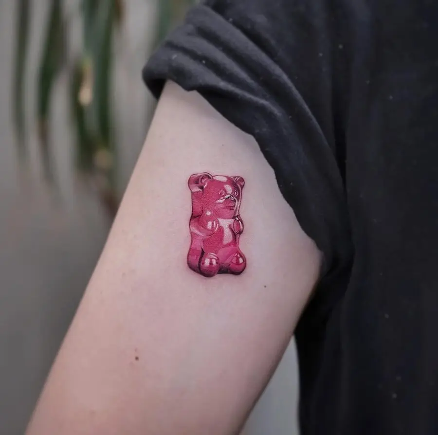 Vibrant gummy bear tattoo embodying fun vibes