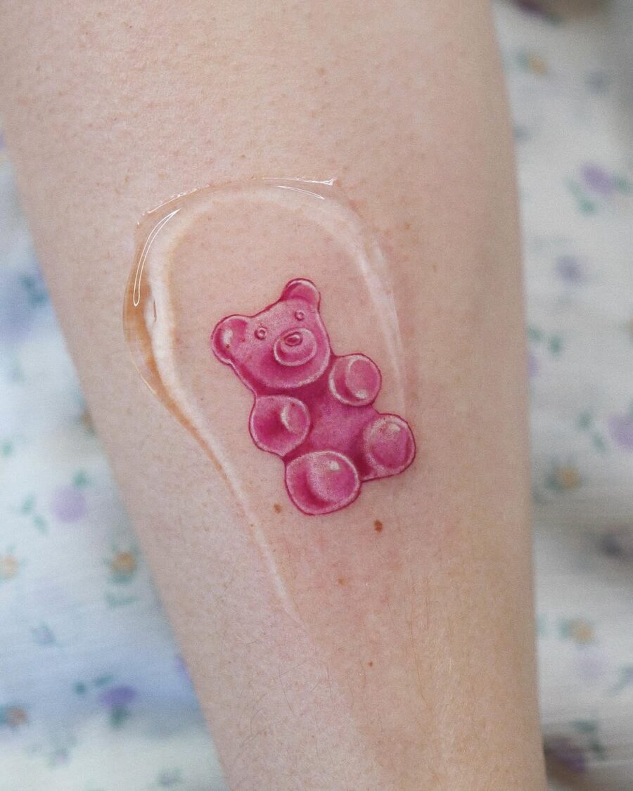 Adorable gummy bear tattoo radiates playful charm