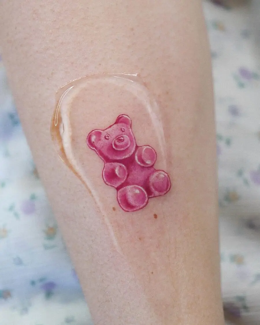Adorable gummy bear tattoo radiates playful charm