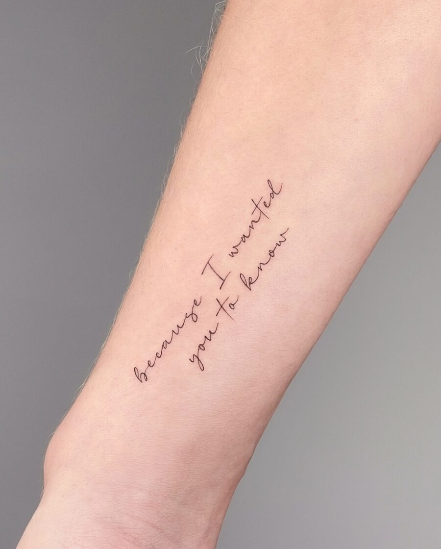Delicate handwriting tattoo with a heartfelt message