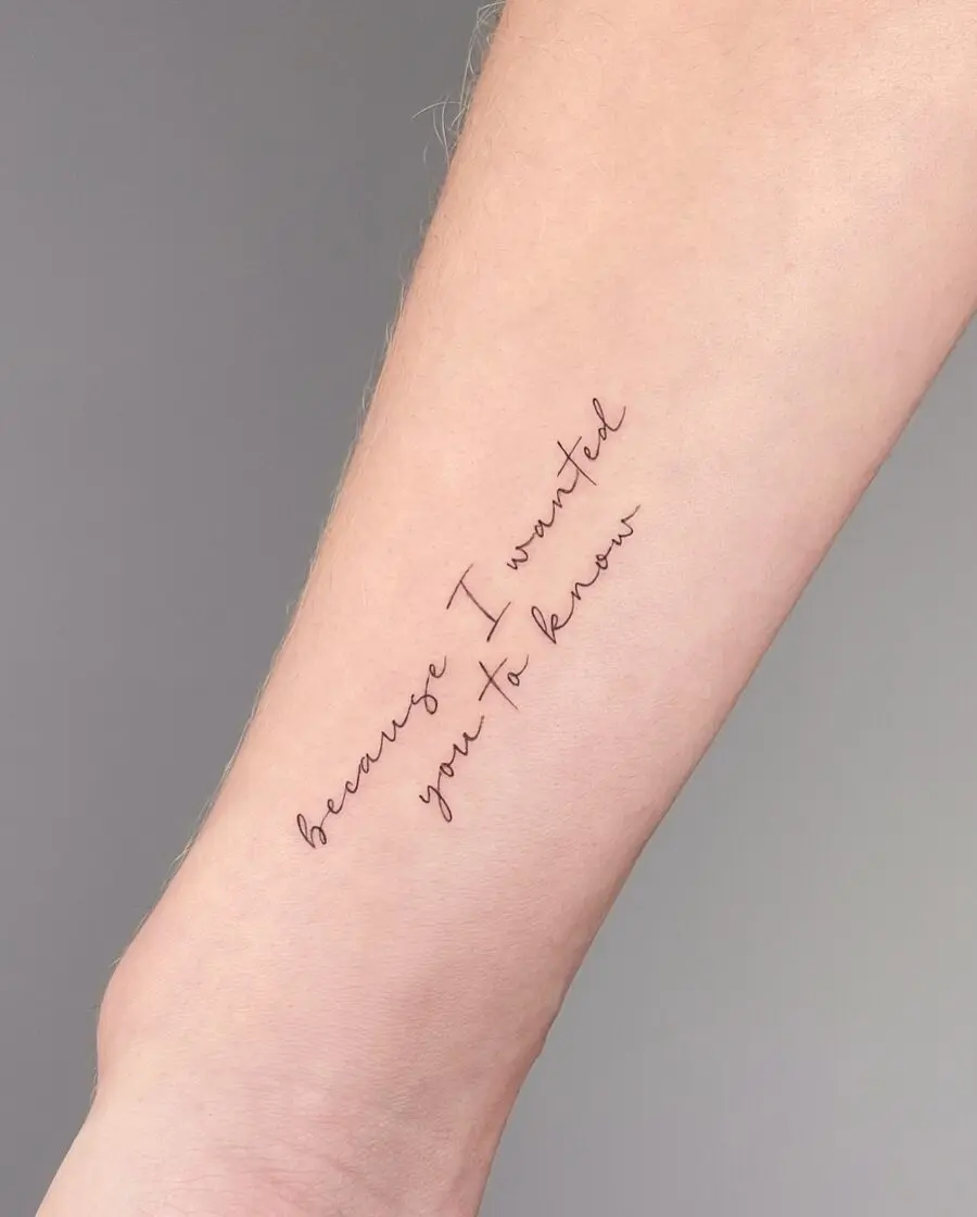 Delicate handwriting tattoo with a heartfelt message