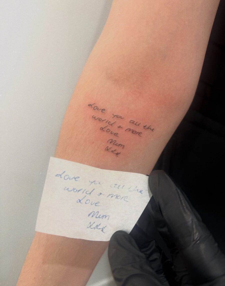 Elegant handwritten love tattoo from mother