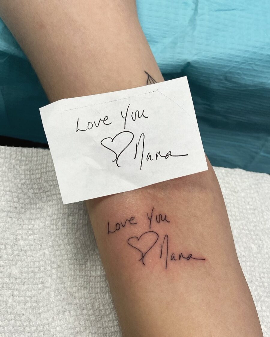 Sentimental handwriting tattoo tribute to loved ones