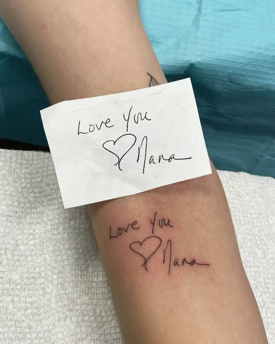 Sentimental handwriting tattoo tribute to loved ones