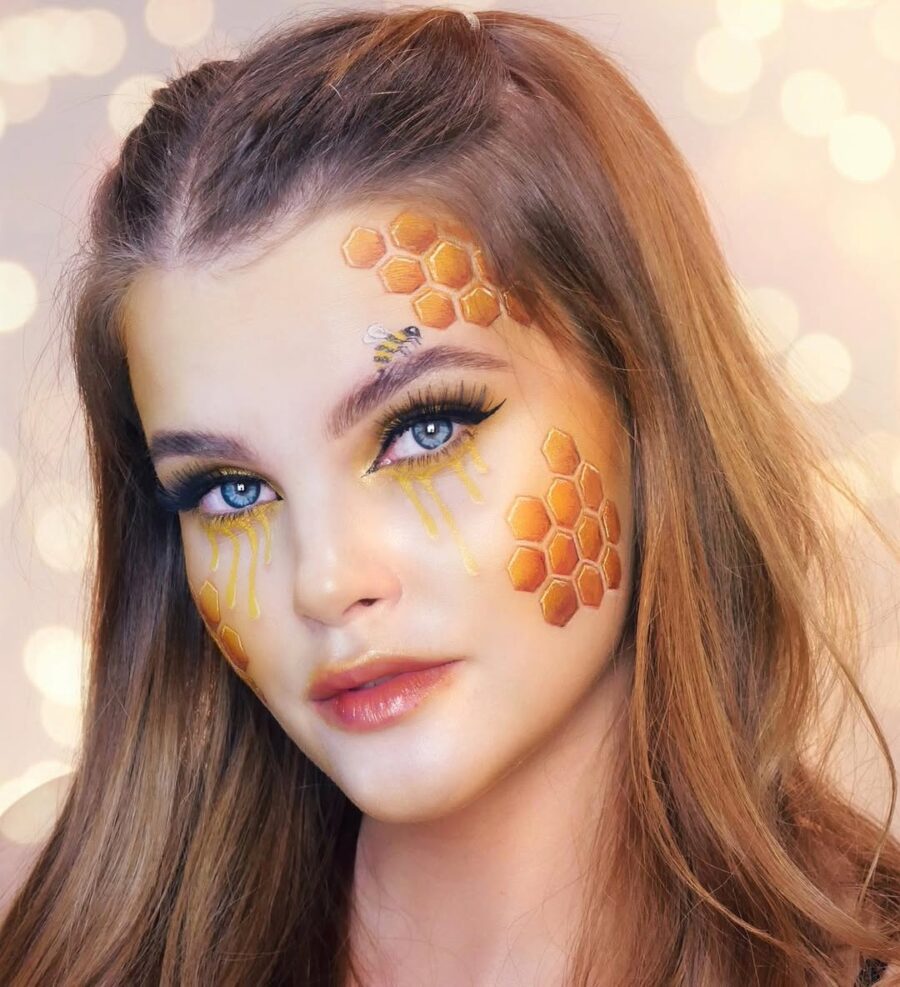 Vibrant Honeycomb-Inspired Yellow Makeup Look