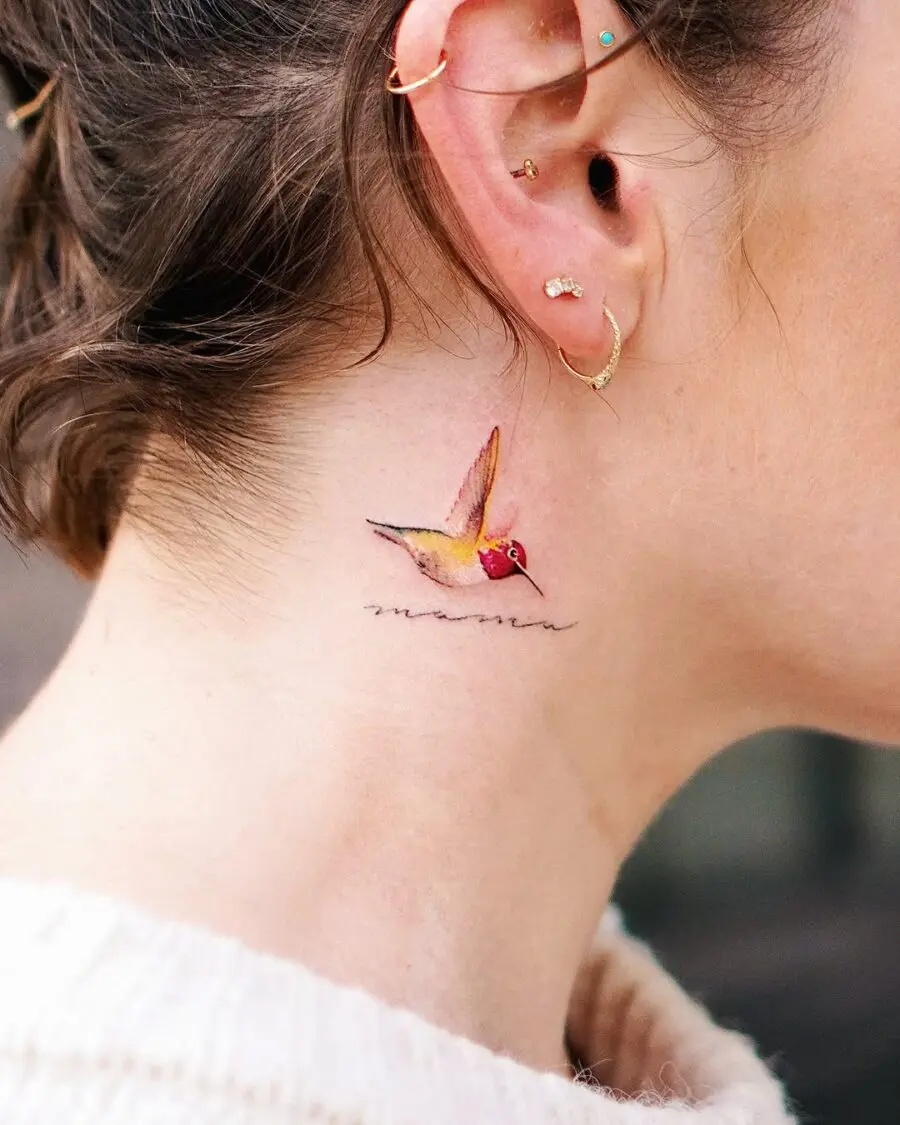Delicate hummingbird tattoo with heartfelt words