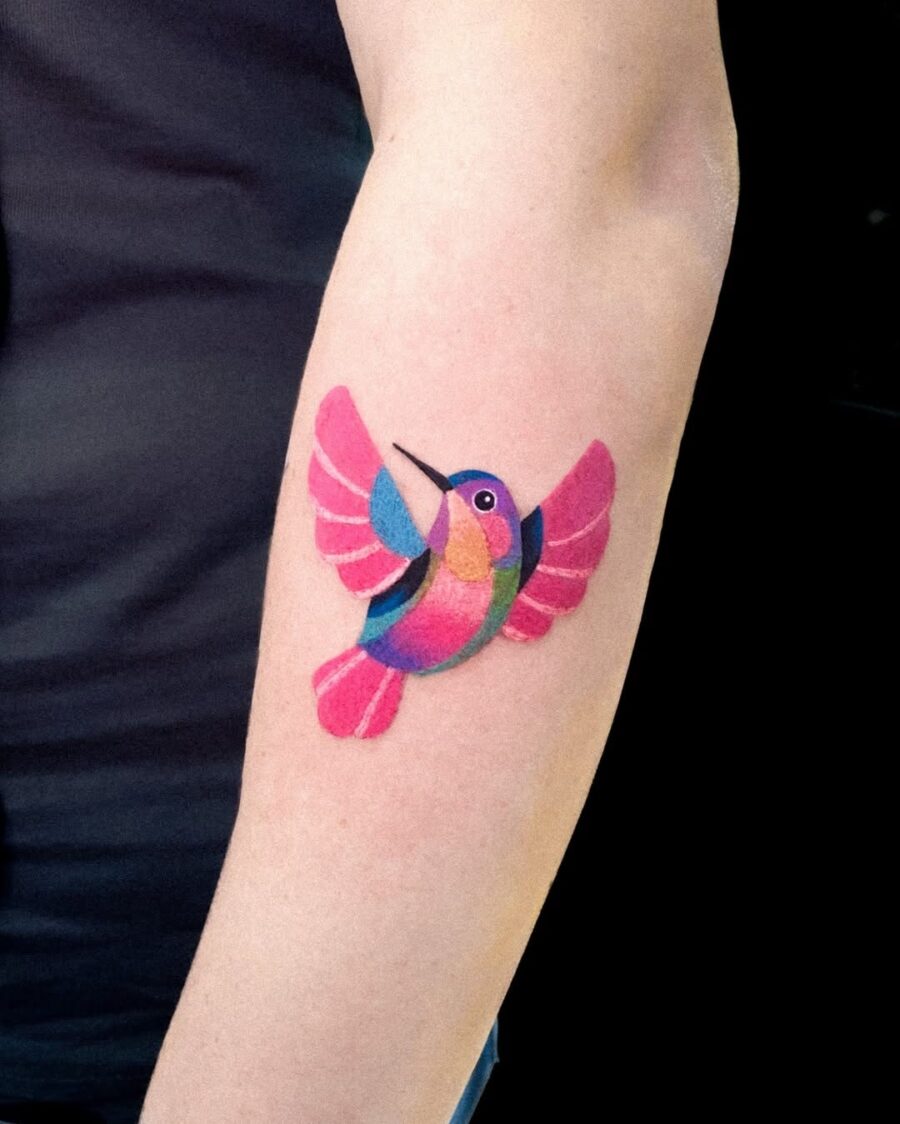 Bright, colorful hummingbird tattoo design