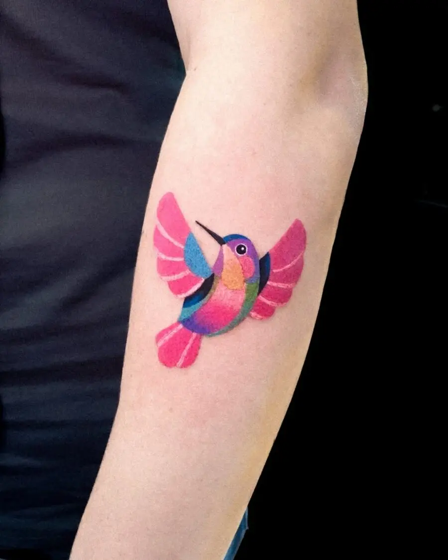 Bright, colorful hummingbird tattoo design