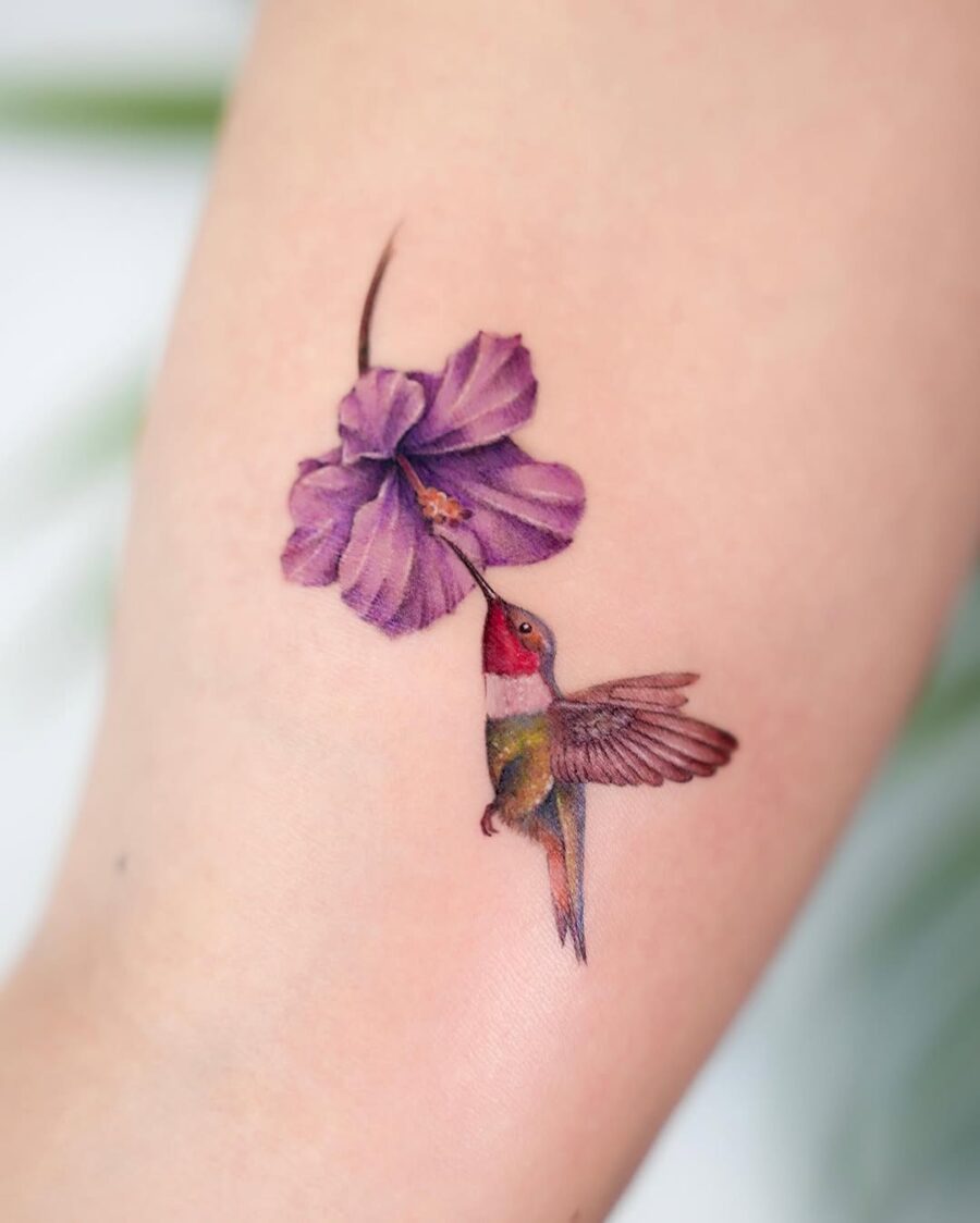 Vibrant Hummingbird Sipping Nectar from Bloom
