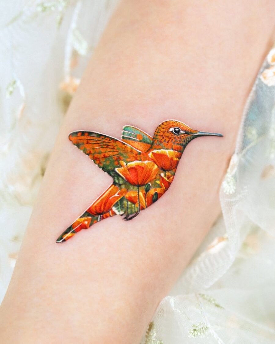A Stunning Colorful Hummingbird Tattoo Design
