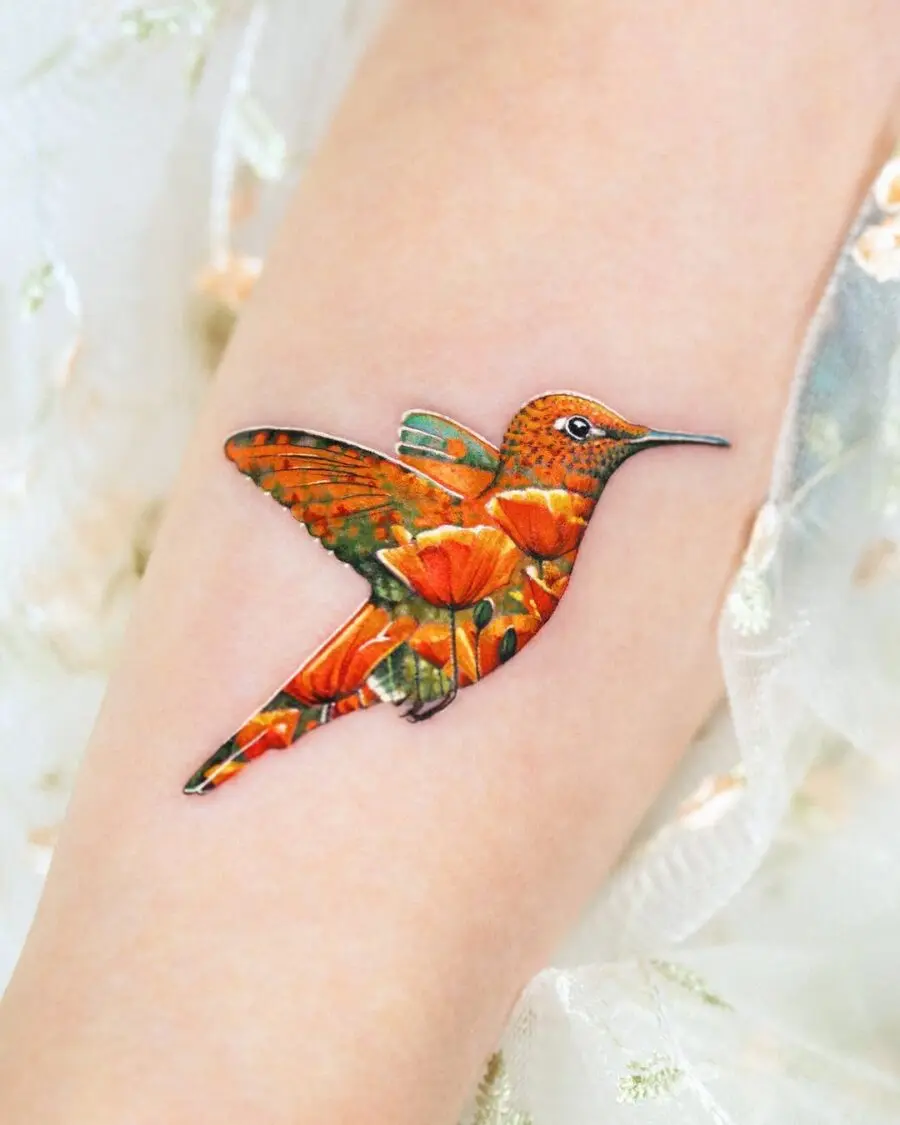 A Stunning Colorful Hummingbird Tattoo Design
