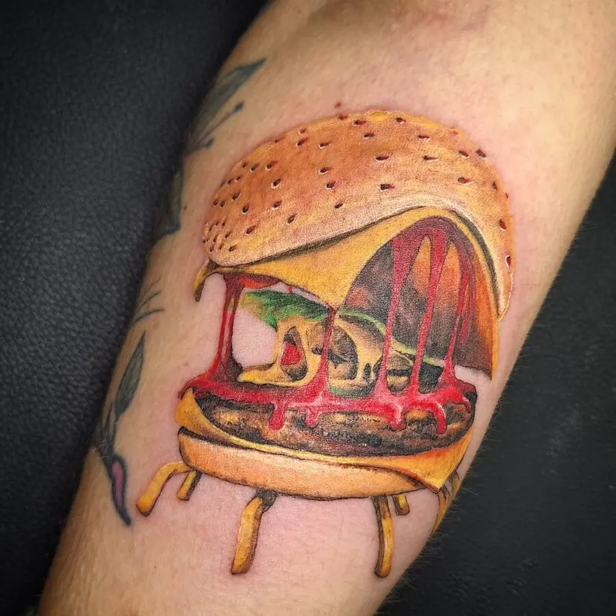 Colorful Hyper-Realistic Burger Tattoo