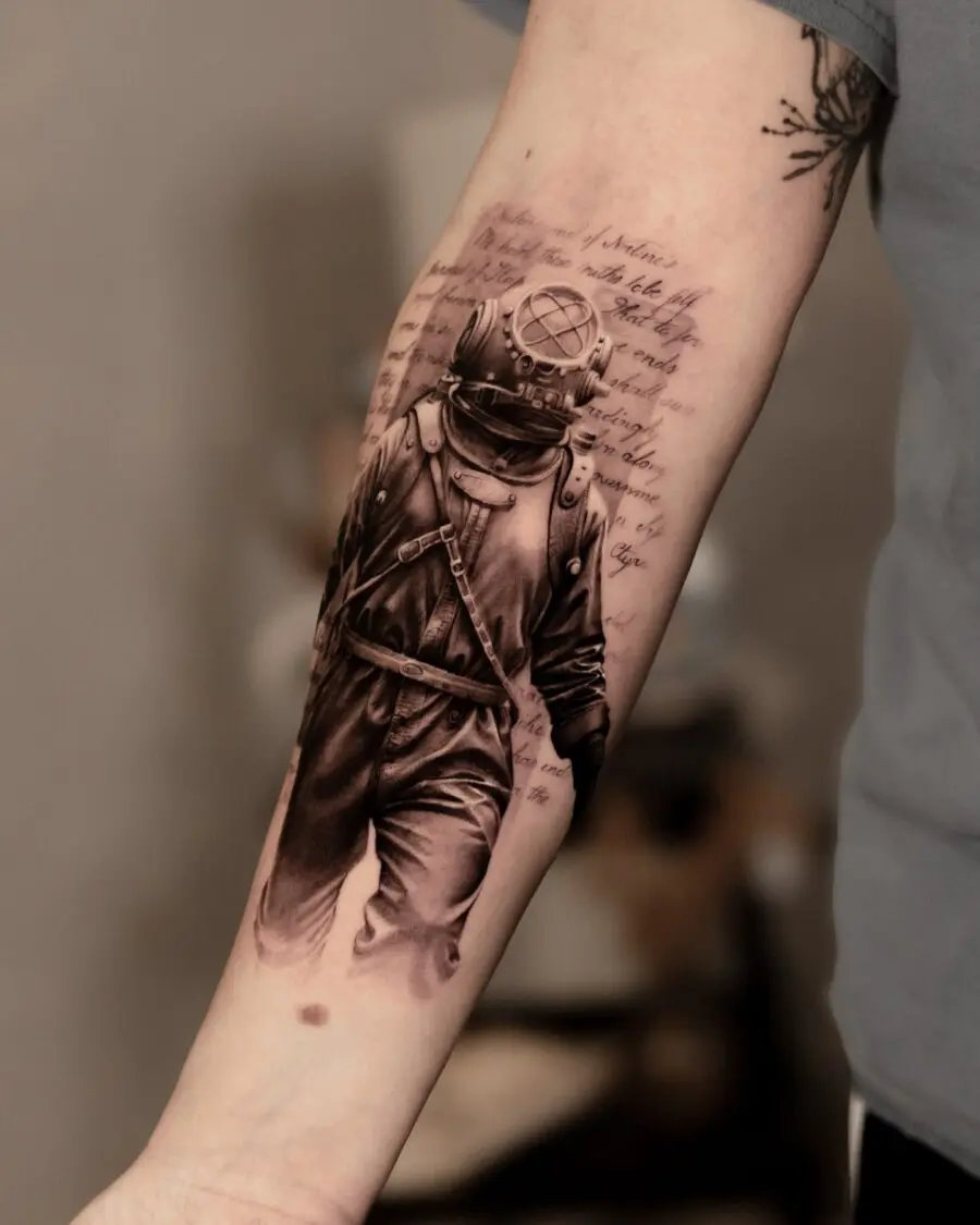 Stunning Diver Tattoo with Lyrical Background