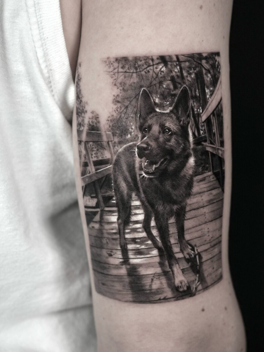 Stunning hyper-realistic canine tattoo mastery
