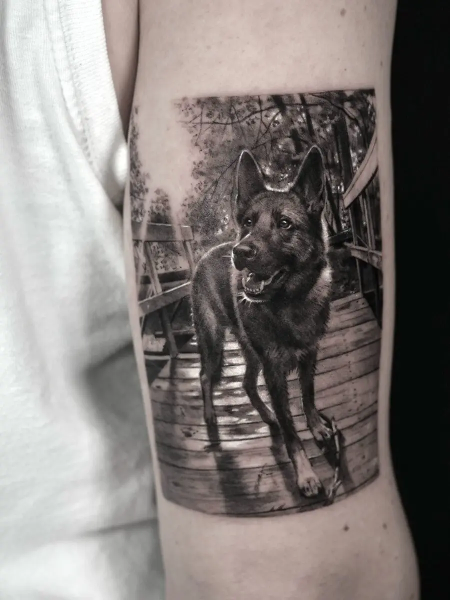 Stunning hyper-realistic canine tattoo mastery