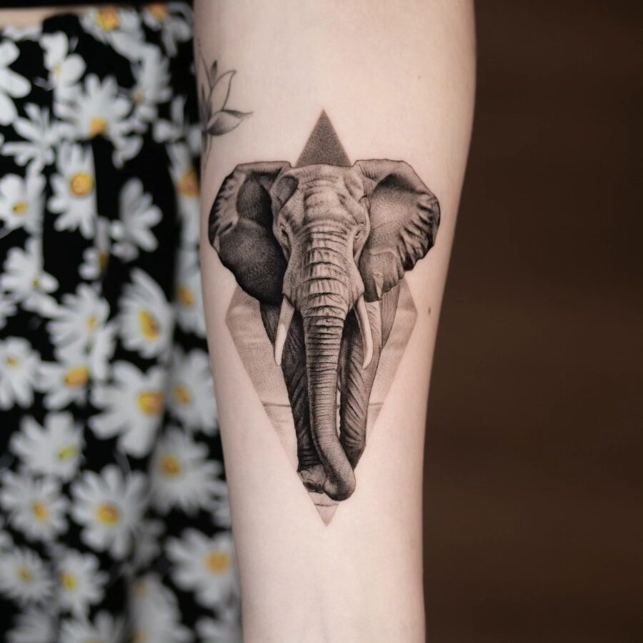 Stunning Elephant Tattoo with Geometric Elements