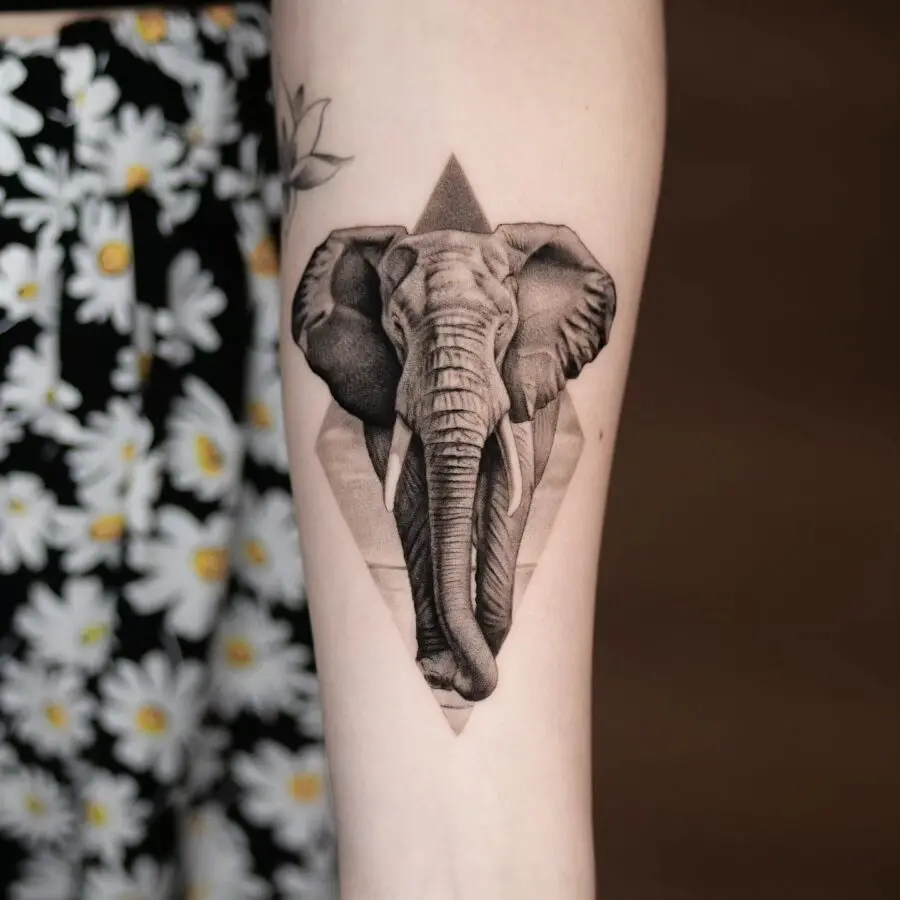 Stunning Elephant Tattoo with Geometric Elements
