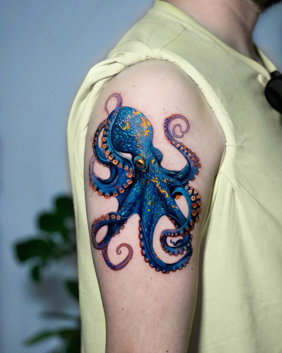 Stunning octopus tattoo with vibrant colors