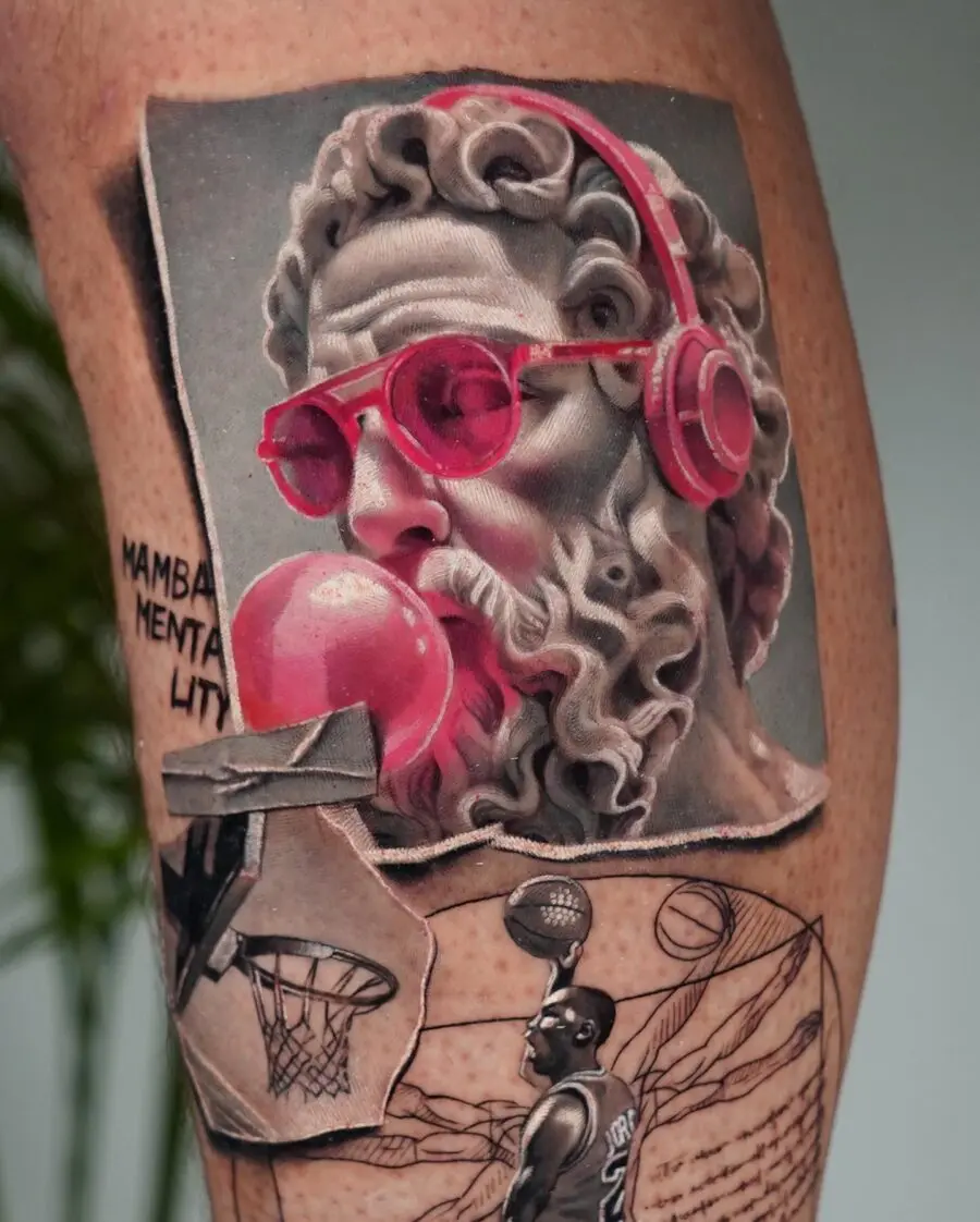 Stunning hyper-realistic basketball-themed tattoo art