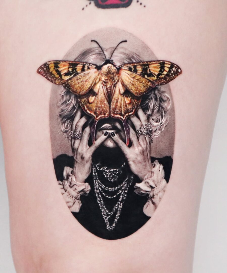 Stunning Butterfly Adorning Face Tattoo Design