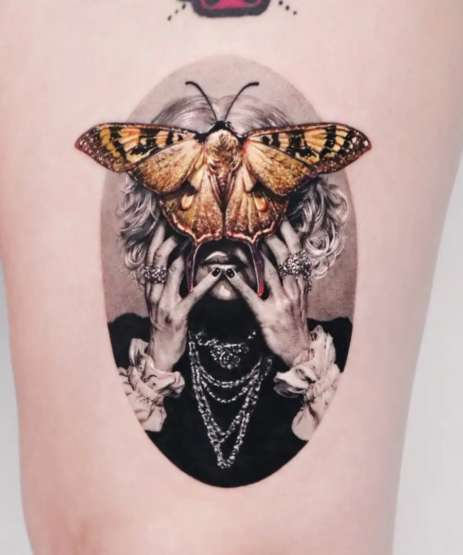 Stunning Butterfly Adorning Face Tattoo Design