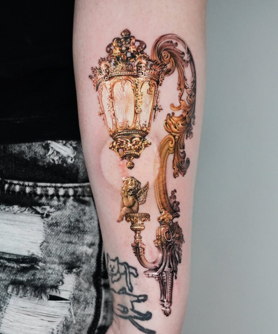Stunning lamp tattoo showcasing intricate details