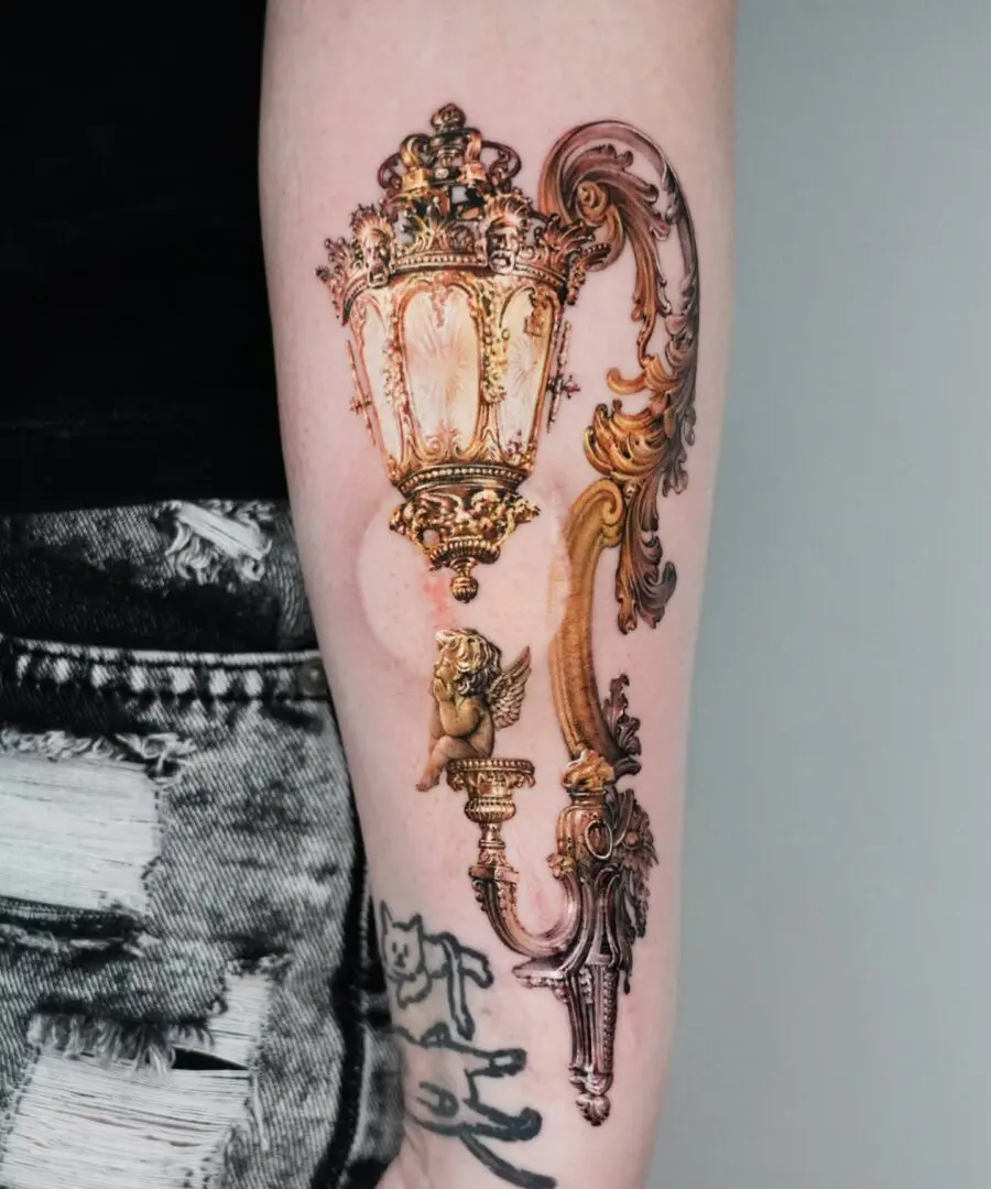 Stunning lamp tattoo showcasing intricate details