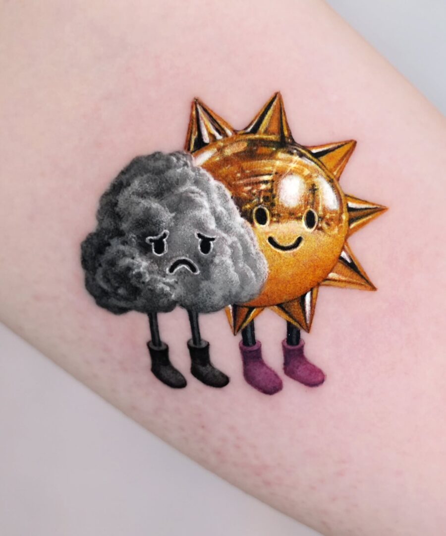 Emotional sun and cloud tattoo design