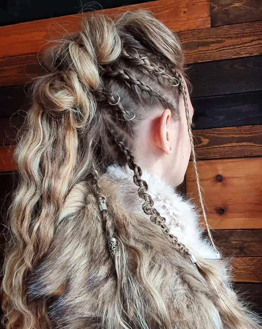 Unique Viking Hairstyle with Braids and Curls