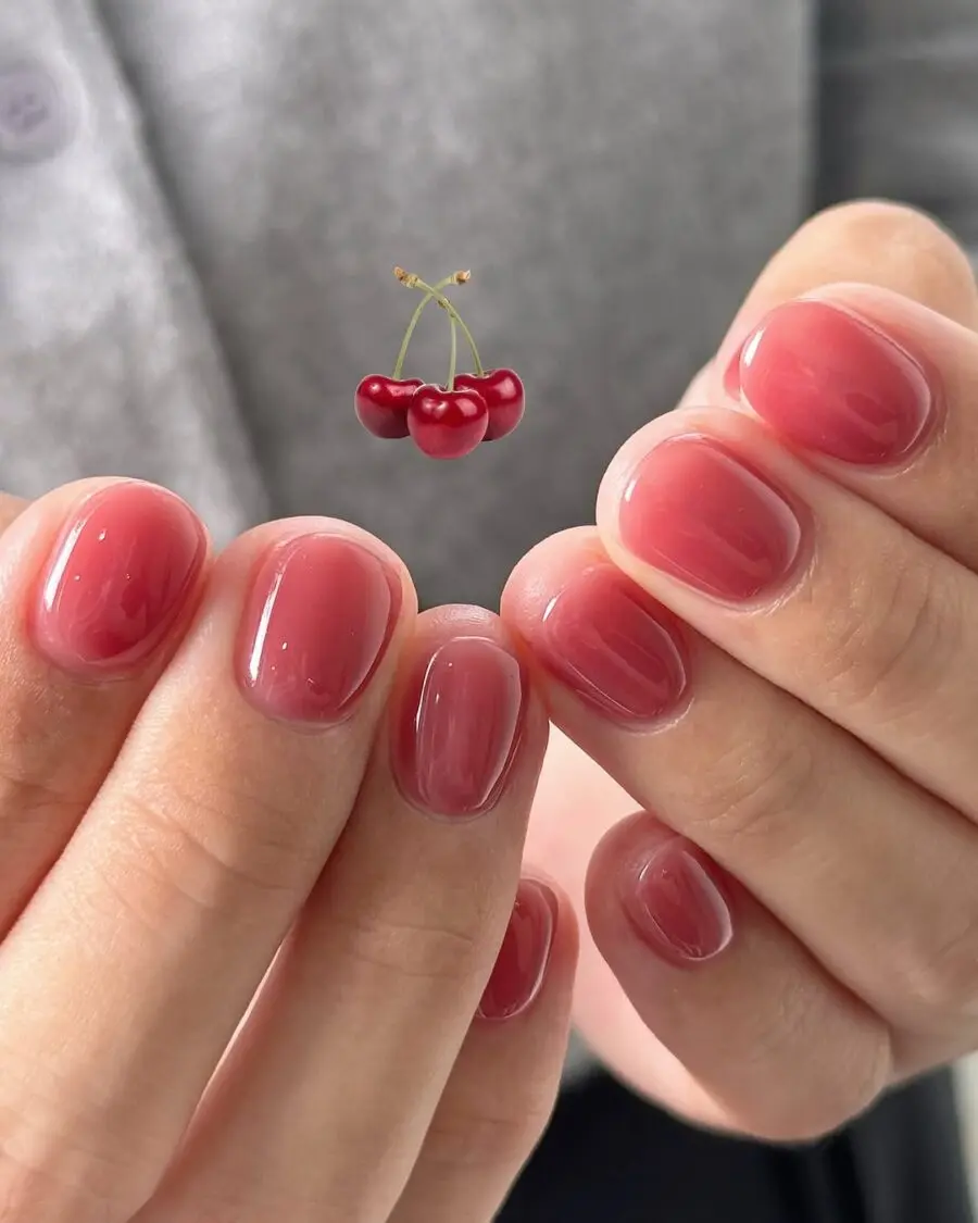 Charming Cherry Jelly Nails with Glossy Finish
