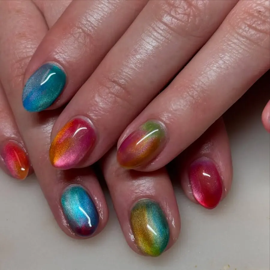 Vibrant jelly nails with shimmering gradients
