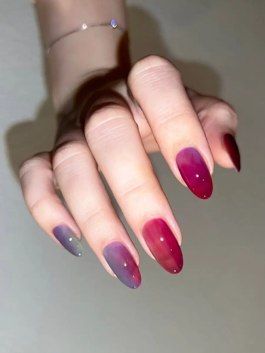 Vibrant jelly nails with gradient colors