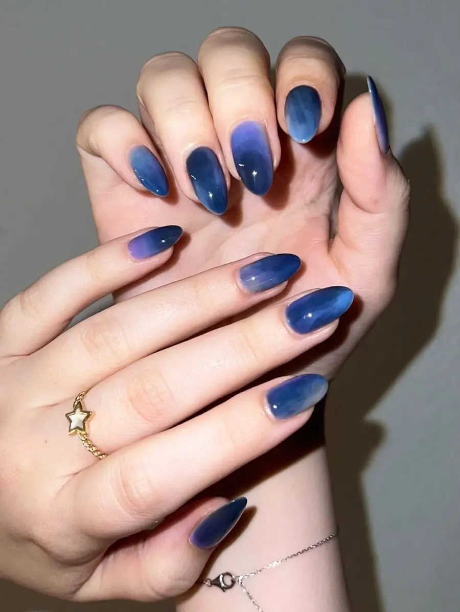 Stylish Blue Ombre Jelly Nails for Any Occasion