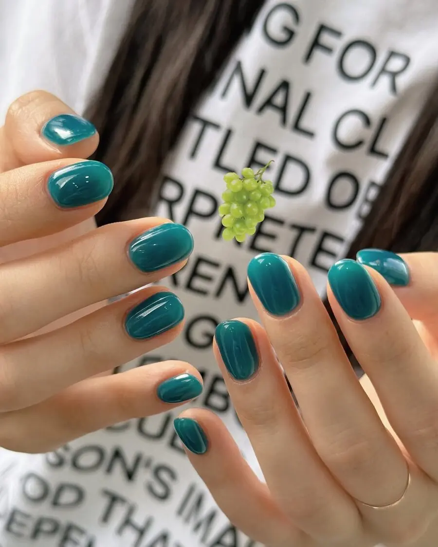 Stylish teal jelly nails for vibrant vibes