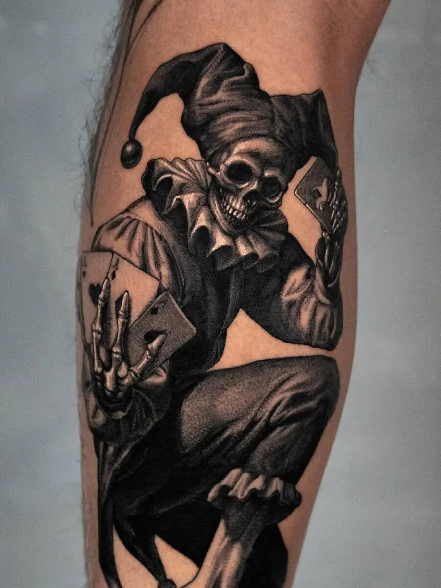 Intricate skull jester tattoo design