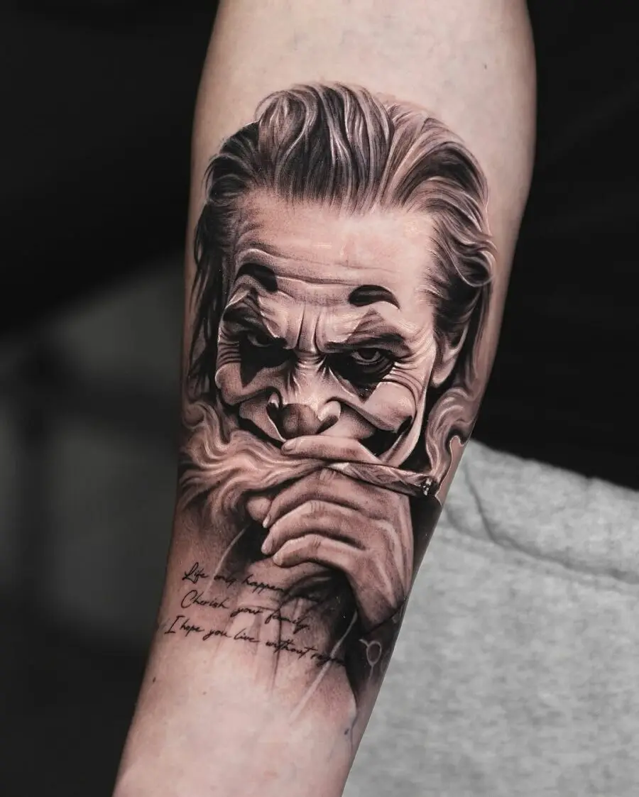 Intricate Joker Tattoo with Smoky Vibes