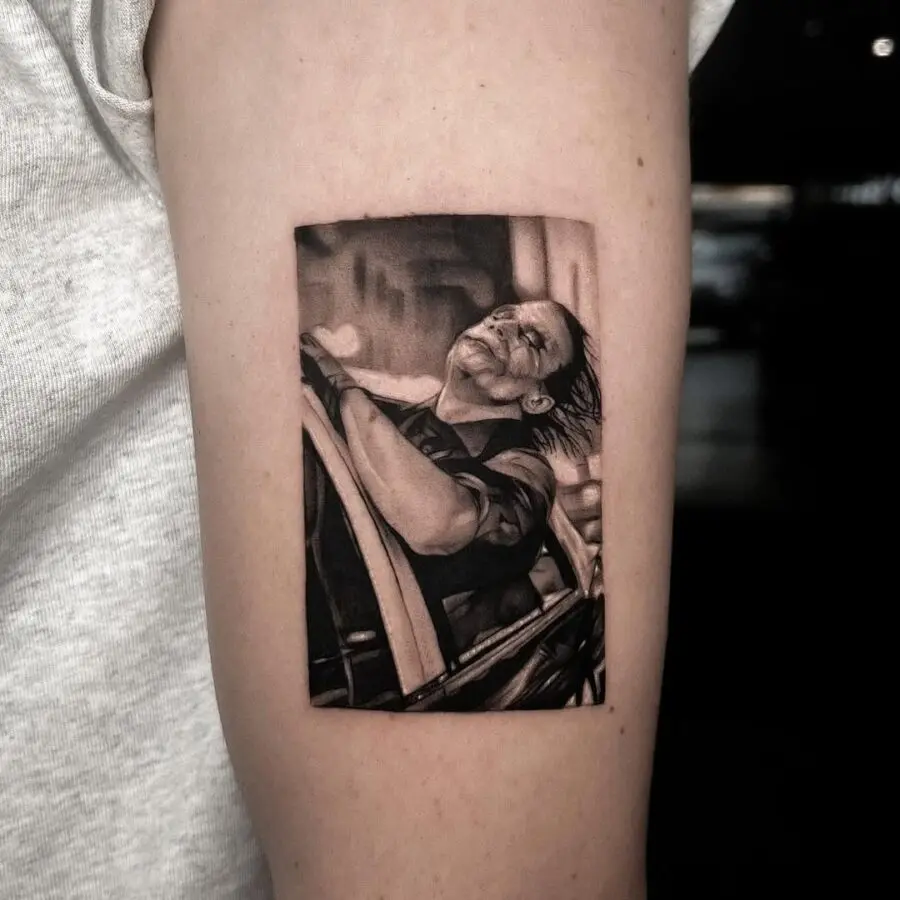 Stunning Joker Tattoo in Dynamic Car Scene