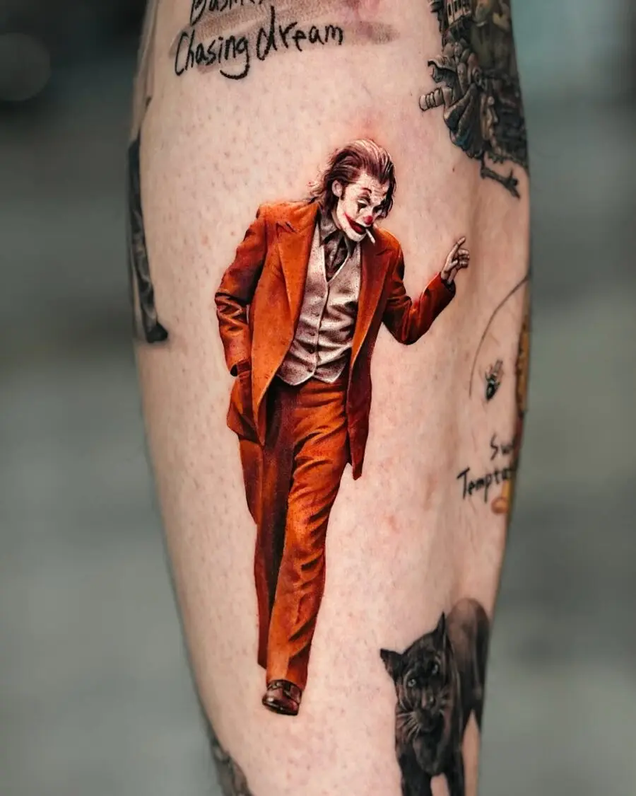 Striking Joker Tattoo with Vibrant Color Palette