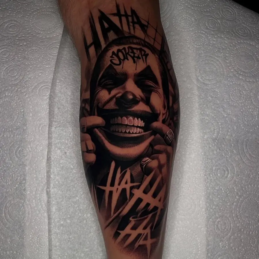 Bold and expressive Joker tattoo design