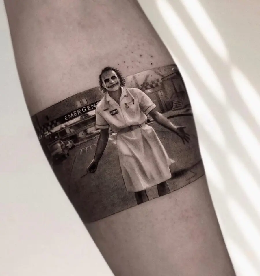 Striking Joker Tattoo with Nurse Theme