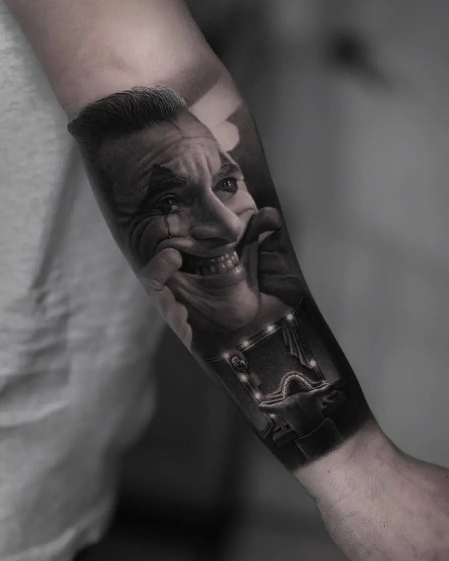 Intricate Joker Tattoo Showcasing Classic Expression